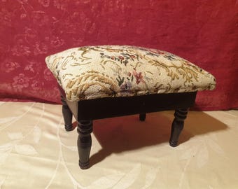 Vintage storage box footrest stool with tapestry top