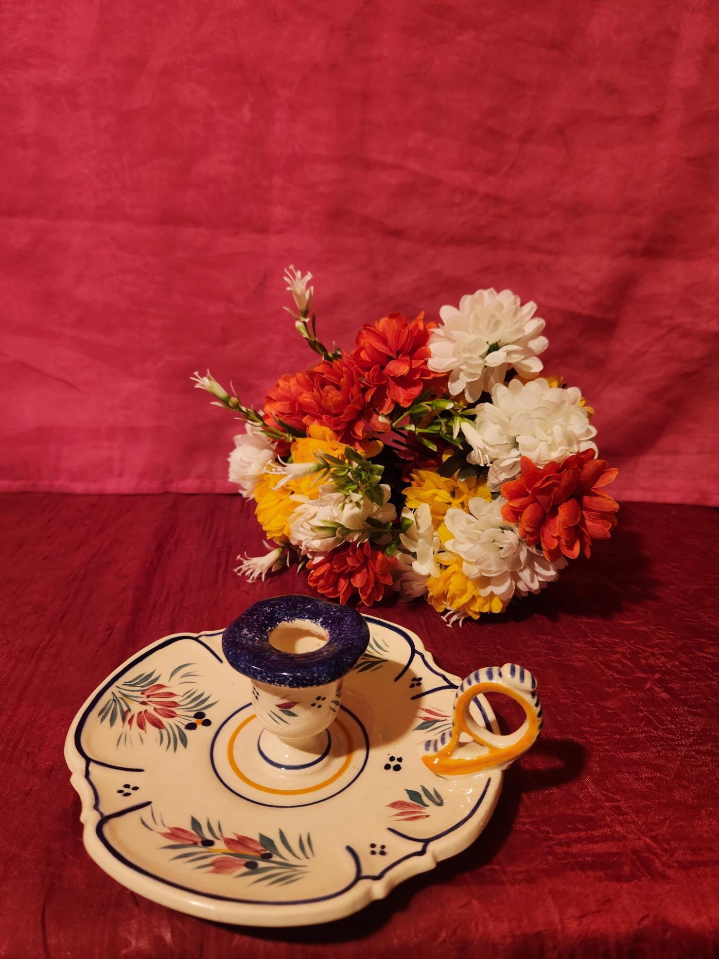 Vintage Henriot Quimper Candlestick, Hand-painted French