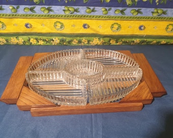 Large wooden and glass mendiant aperitif table servant with 30/40 design - Art Deco - Collector&#39;s item - Tableware