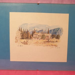 Originele aquareltekening Provence Les Alpilles gesigneerd en gedateerd onder glas