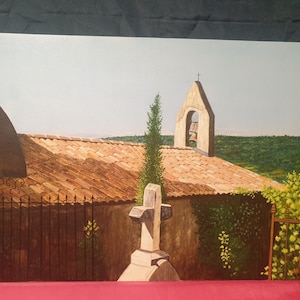 Pintura al óleo sobre cartón pintado a mano Provenza La capilla del cementerio de Moustiers Sainte Marie firmada
