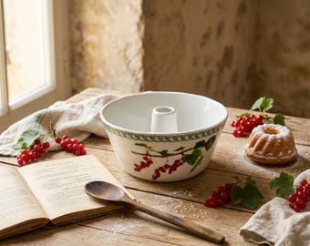 Vintage Tognana charlotte mold with red currant decoration – botanical ceramic