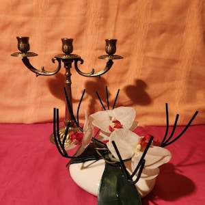 Antique vintage 3-light shabby chic French brass candlestick candelabra candle holder