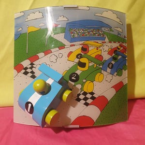 子供部屋用の巨大なヴィンテージウォールランプ、ガラスの車
