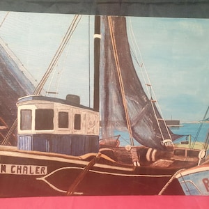 Cuadro al óleo sobre cartón pintado a mano Barco en el mar firmado