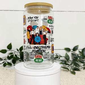 The Friends Gang Glass Tumbler  - Friends Gift - Friends - TV Lovers Tumbler - GameDay Grinds - TV Show Tumbler - (16oz)