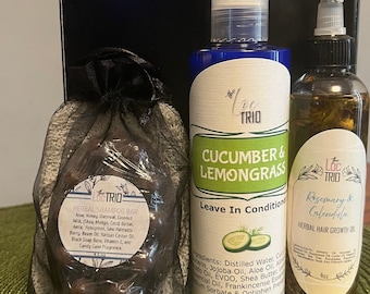 Herbal Hair Care Trio: Growth Oil, Shampoo Bar, Leave-In Conditioner