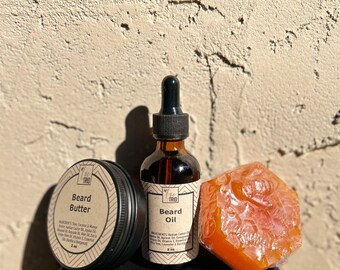 Beard Care Kit: Wash, Oil, Butter & Bamboo Holder