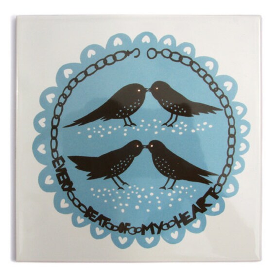 Items similar to Every Beat of My Heart hand screenprinted tile on Etsy