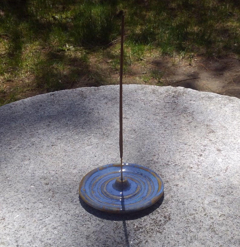 Handmade Pottery Ceramic Blue Incense Stick Holder By Powers Art Studio