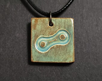 Handmade Pottery Ceramic Chain Link Pendant Necklace By Powers Art Studio