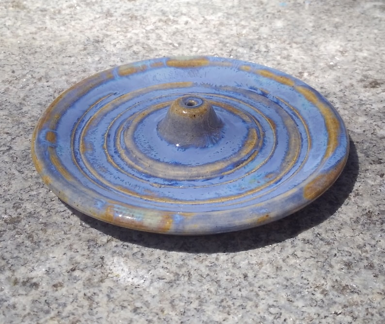 Handmade Pottery Ceramic Blue Incense Stick Holder By Powers Art Studio