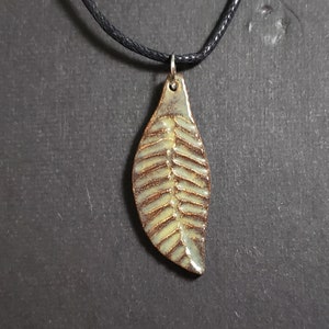 Handmade Pottery Ceramic Leaf Pendant Necklace By Powers Art Studio