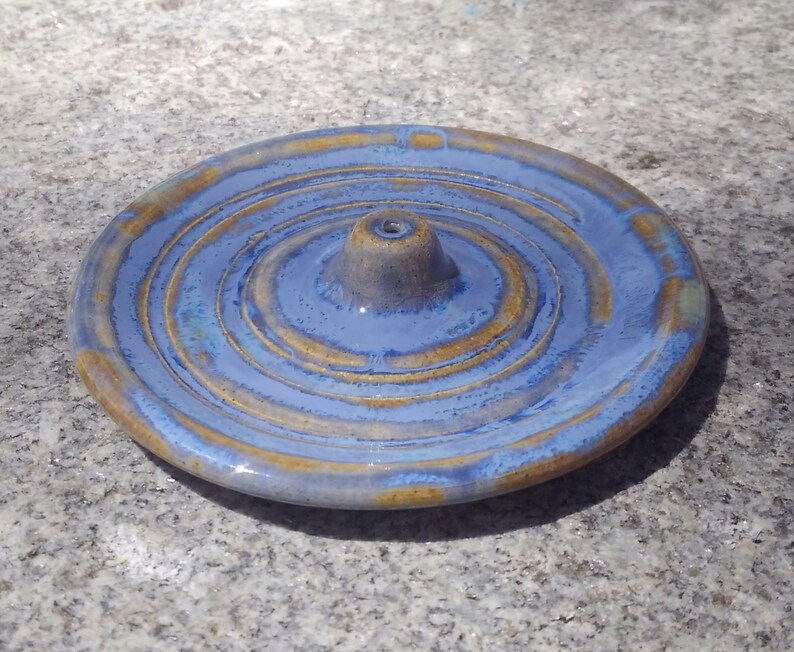 Handmade Pottery Ceramic Blue Incense Stick Holder By Powers Art Studio