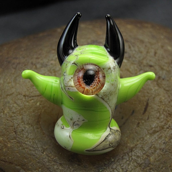 Handmade Lampwork Glass Sculpture -Cyclops Alien- by Jason Powers SRA