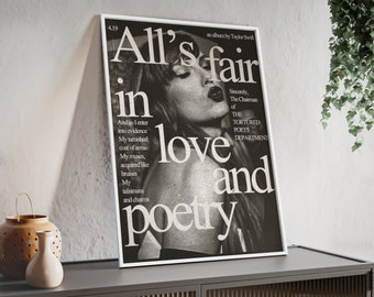 Gerahmtes Poster „All's Fair in Love and Poetry“.