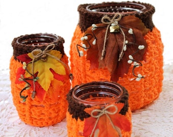 Pumpkin Mason Jar Covers Crochet Pattern: Fall Decor (PDF Pattern)