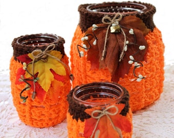 Pumpkin Ball Mason Jar Covers - 3 Crochet Patterns - Round Jelly - Pint - Decorative Half Gallon - Cookie Jar Size - KrissysOverTheMountain