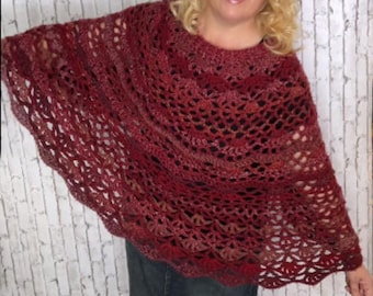 Round Lace Poncho Crochet Pattern - Multi-Stitch Cape - Boho Chic - Ladies Fall Winter and Spring Fashion - Fast To Crochet - Video Support