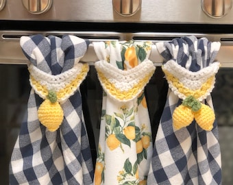 Towel Topper Crochet Pattern Bundle - Lemon Farmhouse Kitchen Decor - Towel Hanger - Gift Giving Idea - Craft Show Item - Summer Decoration