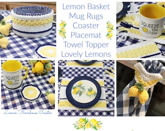 Lemon Crochet Patterns Ebook - Farmhouse Kitchen Decor - 12 Patterns