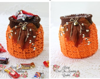 Ball Mason Jar Pumpkin Covers - 3 Crochet Patterns - Half Gallon Cookie Jar Size - Round Jelly & PInt - Fall Decor Krissys Over The Mountain