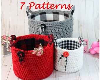 7 Crochet Patterns - Bundle - Round Baskets w/Handles - Square Baskets w/Lace Lace Toilet Paper Cover Shell Hat  9-12 mo Toddler  Child