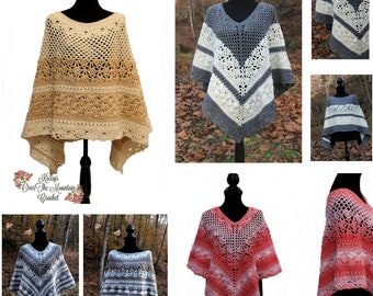 Ebook 3 Poncho Crochet Patterns - 1x-3x - Med-XL - XS-S - Multi Stitch - Easy To Intermediate - Over Brook Poncho