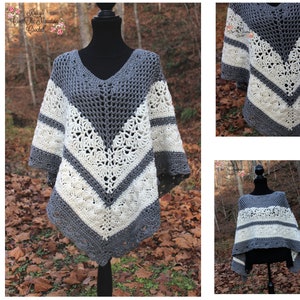 Poncho Crochet Pattern - Med to XL - Multi Stitch - Easy To Intermediate - Over Brook Poncho  - Krissys Over The Mountain Crochet
