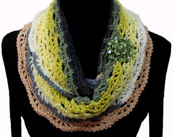 Lace Fan Scarf Crochet Pattern - Striped Colors, Multiple Sizes