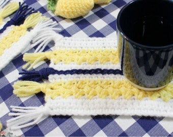 Bundle Farmhouse Mug Rug Crochet Pattern - Lemon Country Decor - Summer Fun - Friendship Gift - Christmas Thanksgiving July 4th Holiday