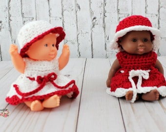 Christmas Baby Doll Dress & Hat Crochet Pattern - 7" Doll Clothes - Christmas Dress and Hat - Doll Outfit - Child Gift - Valentines Day Gift