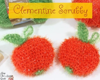 3D Clementine Scrubby Crochet Pattern: Orange Sparkle Yarn Pot Scrubber (PDF Pattern)