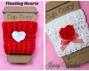 Valentine's Day Coffee Cozy Crochet Pattern - Easy and Fast 3D Heart - Easy  - Sweetheart - Krissys Over The Mountain Crochet