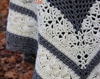 Poncho Crochet Pattern Easy With Charts Included - Multi Stitches - Boho Chic - Great Gift For Friend - Blue Ribbon Design - ed to XL