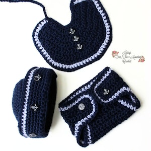 Sailor Crochet Hat & Diaper Cover Pattern: Baby Bib (PDF Pattern)