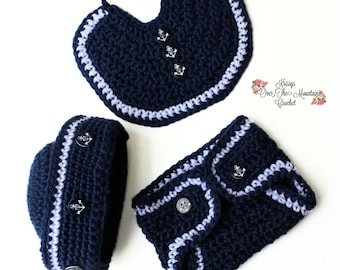 Sailor Crochet Hat & Diaper Cover Pattern: Baby Bib (PDF Pattern)