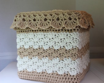 Lace Crochet Basket Cover Pattern: Shell Stitch Cube Storage (PDF Pattern)