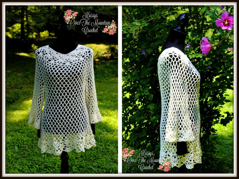 S ML XL Plus Maternity Instruction Casual Summer Spring Fall Fashion Lacey Beach Swimsuit Cover Up Lace Tunic Dress Crochet Pattern