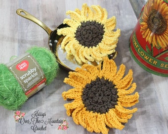 Sunflower Dishcloth Crochet Pattern - Sunflower Scrubby Scrubber Cleaner - Kitchen Decor - Friendship Gift