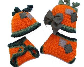 Pumpkin Hat & Diaper Cover Crochet Pattern for Baby - Photo Prop - Baby Shower Gift - PDF Pattern