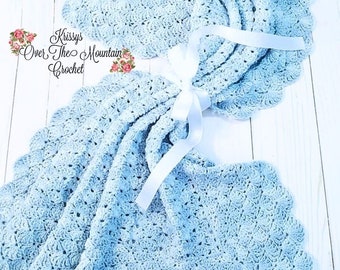 Easy to Crochet Cotton Baby Blanket Pattern: Shell Stitches Afghan - Organic Crochet - Baby Shower Gift - PDF