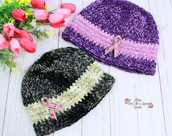 Crochet Chemo Cap Pattern - 4 Sizes - Velvet Chenille Yarn - Easy Ridges - Make To Donate