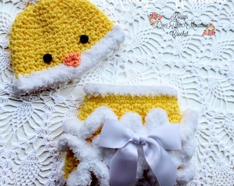 Baby Chicken Crochet Pattern -  Chicken Hat - Fuzzy Bottom Diaper Cover - Crochet Soaker - Chicken Diaper Cover Pattern - Easter Crochet