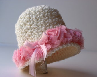 Crochet Cloche Hat Pattern: Vintage Shabby Rose Trim, Baby to Toddler (PDF Pattern)