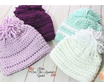 Chunky Crochet Hat Pattern - Easy and Fast to Crochet - Toddler thru 6 yr - Tween - 4 Adult Sizes - Crochet Hat Toque - Wendy Ridge Beanie