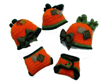 Pumpkin Hat Crochet Pattern - Crochet Hat Pattern - Diaper Cover Patterns - Girls Boys Photo Prop - No 61