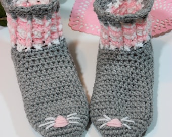 Kitty Cat Crochet Socks Pattern: Valentine's Day Slipper (PDF Pattern)