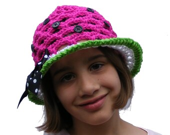 Crochet Hat Patterns - Watermelon or Patriotic Sun Hat - Crochet Sun Hat - Baby thru Tween - Instant Download  No. 53