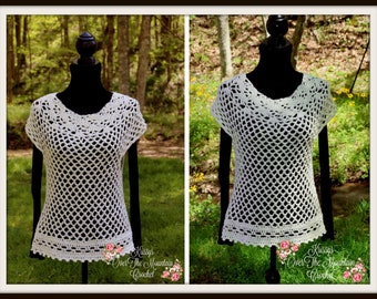 Lace Tunic Tee Crochet Pattern - S M/L XL - Plus Sizes - Swim Suit Cover - Beach Summer Spring Fall Fashion - 3 Sleeve Options